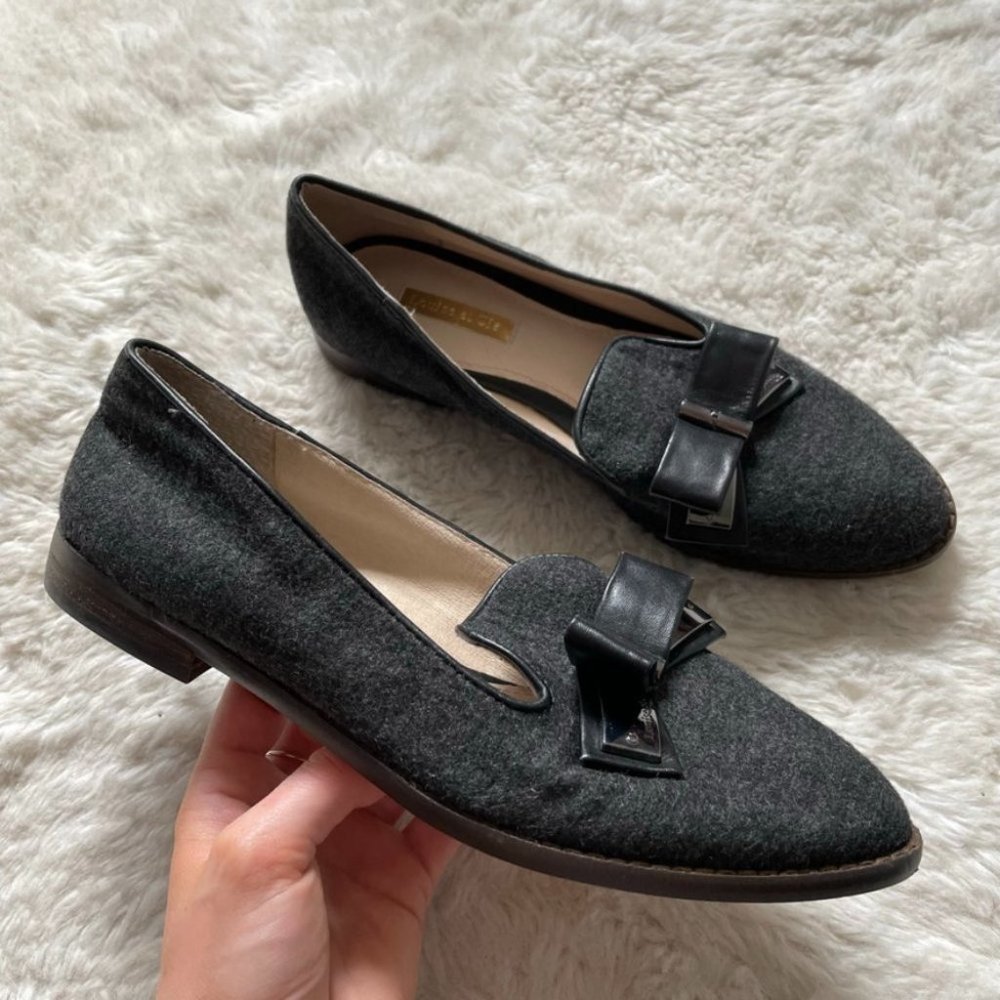 Louise Et Cie Jarrell Bow Felt Leather Charcoal Grey Loafers Sz 7